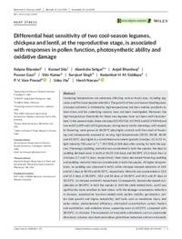 Differential heat sensitivity of two cool-season legumes, chickpea and lentil, at the reproductive stage, is associated with responses in pollen function, photosynthetic ability and oxidative damage