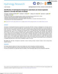 Identification of hydrologically homogenous watersheds and climate-vegetation dynamics in the Blue Nile Basin of Ethiopia