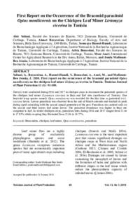 First Report on the Occurrence of the Braconid parasitoid Opius monilicornis on the Chickpea Leaf Miner Liriomyza cicerina in Tunisia 