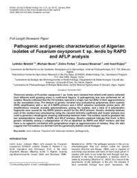 Pathogenic and genetic characterization of Algerian  isolates of Fusarium oxysporum f. sp. lentis by RAPD  and AFLP analysis
