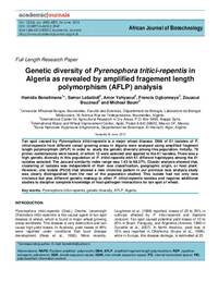 Genetic diversity of Pyrenophora tritici-repentis in Algeria as revealed by amplified fragement length polymorphism (AFLP) analysis