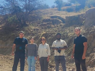 From left to right: Oybek Khalilov; Diana Khvan; Mira Haddad; Abeyou Worqlul, Jurabek Tulayev. Project team during validation visit to the Tashkent region on September 19, 2025.   