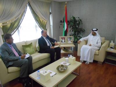 H. E. Dr. Thani Ahmed Al Zeyoudi, UAE’s Minister of Climate Change and Environment (right) with Dr. Mahmoud Solh (center) and Dr. Kamel Shideed (left) 