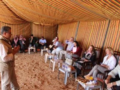 Ambassador Alice Wells (seated far right) hears how ICARDA is attempting to reverse degradation across the Jordanian Badia.