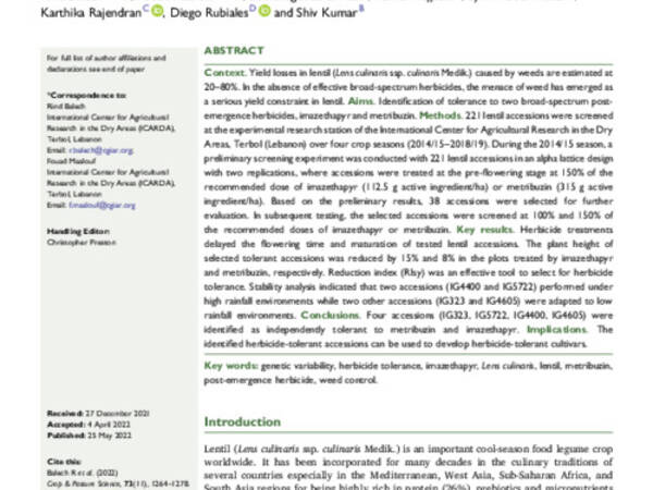 Evaluation of performance and stability of new sources for tolerance to post-emergence herbicides in lentil (Lens culinaris ssp. culinaris Medik.)