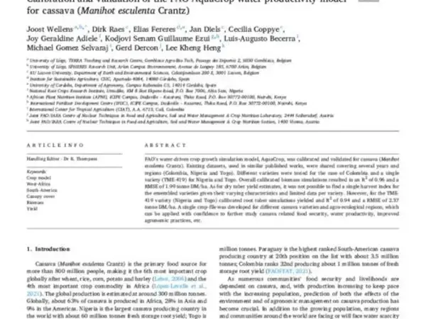 Calibration and validation of the FAO AquaCrop water productivity model for cassava (Manihot esculenta Crantz)