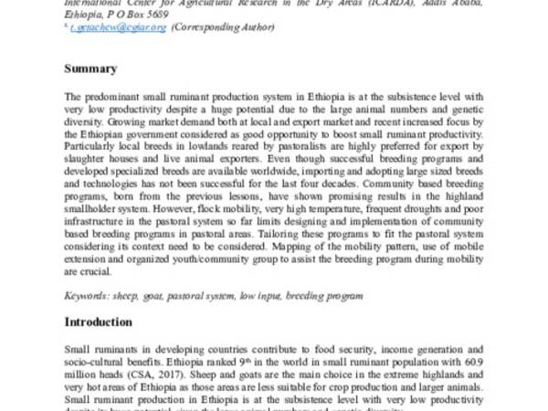 How to tailor community based breeding programs for small ruminants to pastoral production systems