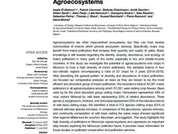 Diversity and Relative Abundance of Insect Pollinators in Moroccan Agroecosystems