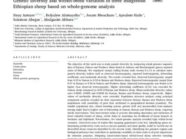 Genetic diversity and within-breed variation in three indigenous Ethiopian sheep based on whole-genome analysis