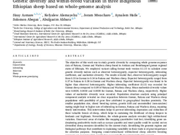 Genetic diversity and within-breed variation in three indigenous Ethiopian sheep based on whole-genome analysis