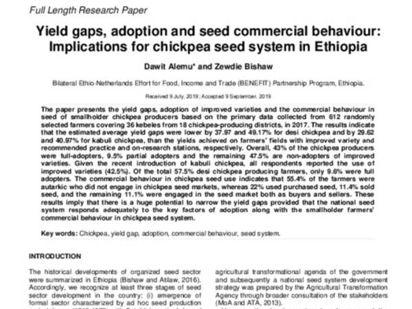 Yield gaps, adoption and seed commercial behaviour: Implications for chickpea seed system in Ethiopia 