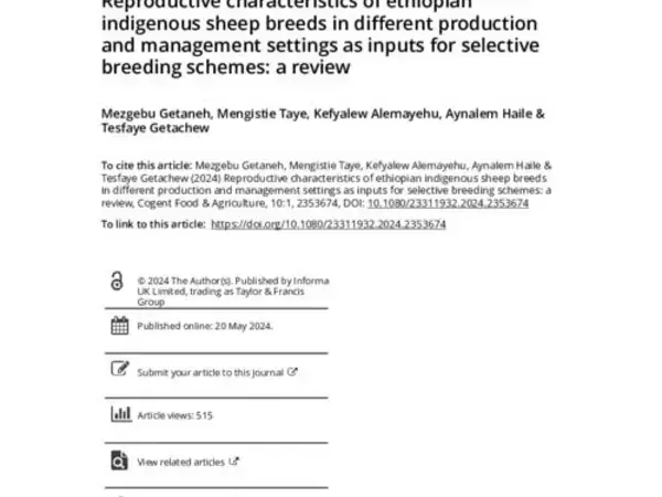 Reproductive characteristics of ethiopian indigenous sheep breeds in different production and management settings as inputs for selective breeding schemes: a review