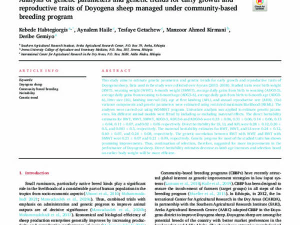 Analysis of genetic parameters and genetic trends for early growth and reproductive traits of Doyogena sheep managed under community-based breeding program