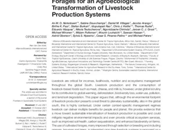 Tapping into the Environmental Co-benefits of Improved Tropical Forages for an Agroecological Transformation of Livestock Production Systems