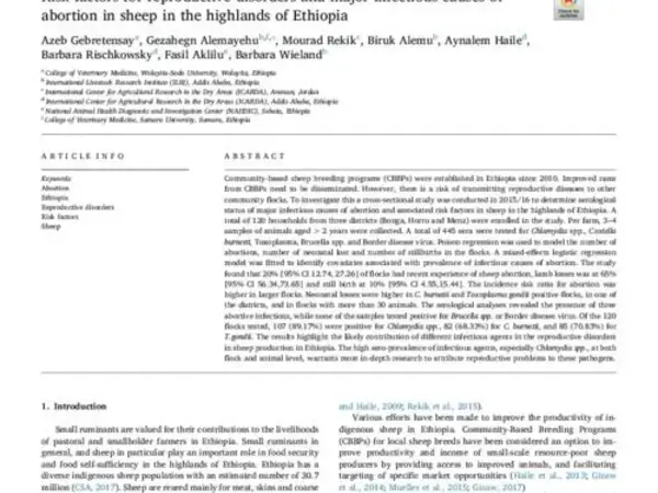 Risk Factors for Reproductive Disorders and Major Infectious Causes of Abortion in Sheep in the Highlands of Ethiopia