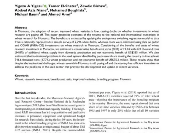 Are continued public sector and CGIAR investments on wheat crop improvement research justifiable? A Moroccan case