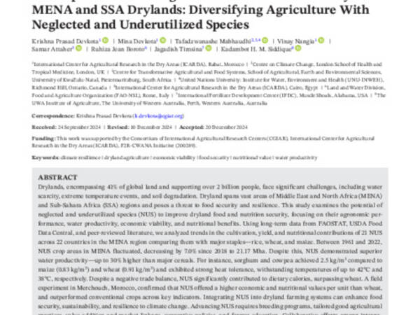 A Blueprint for Building Resilience and Food Security in  MENA and SSA Drylands: Diversifying Agriculture With  Neglected and Underutilized Species