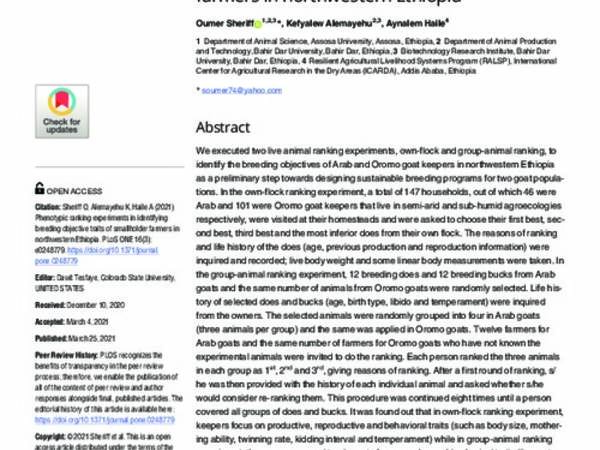 Phenotypic ranking experiments in identifying breeding objective traits of smallholder farmers in northwestern Ethiopia