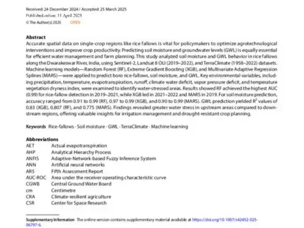 Optimizing water management and climate-resilient agriculture in rice-fallow regions of the Dwarakeswar river basin using ML models