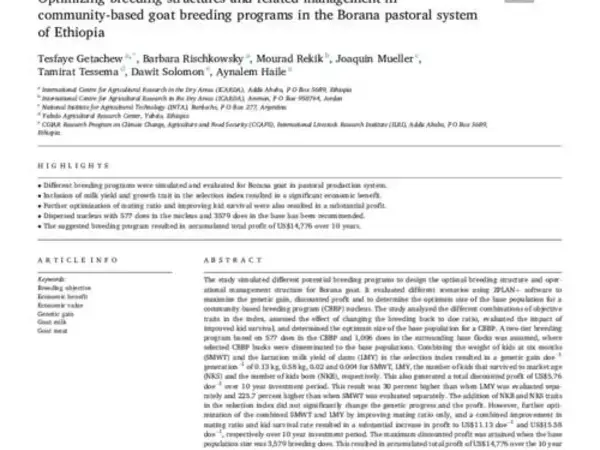 Optimizing breeding structures and related management in community-based goat breeding programs in the Borana pastoral system of Ethiopia
