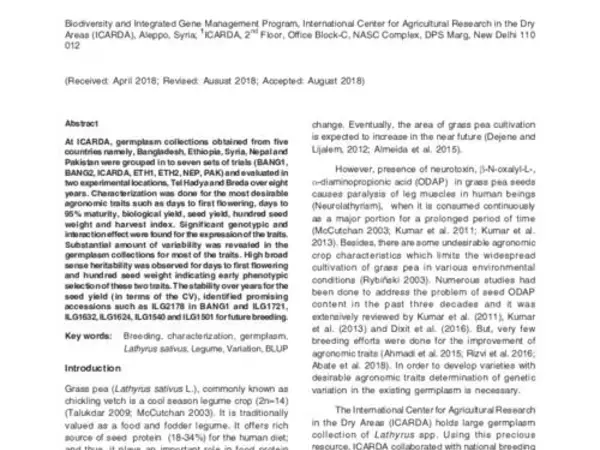 Characterization of grass pea (Lathyrus sativus L.) germplasm collections for beneficial agronomic traits