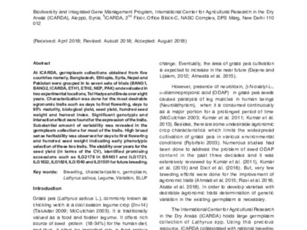 Characterization of grass pea (Lathyrus sativus L.) germplasm collections for beneficial agronomic traits