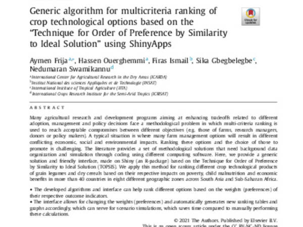  Generic algorithm for multicriteria ranking of crop technological options based on the “Technique for Order of Preference by Similarity to Ideal Solution” using ShinyApps