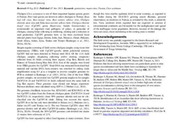 First report of Chickpea chlorotic dwarf virus naturally infecting chickpea in Tunisia