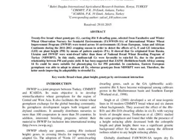Genotype by environment interaction effects on plant height of wheat genotypes carrying rht 8 dwarfing gene
