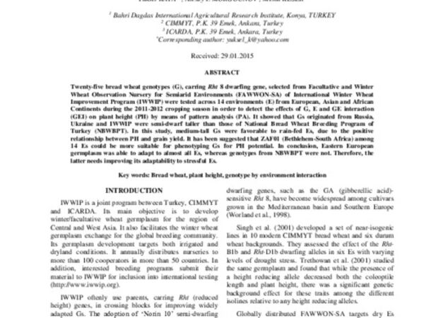 Genotype by environment interaction effects on plant height of wheat genotypes carrying rht 8 dwarfing gene