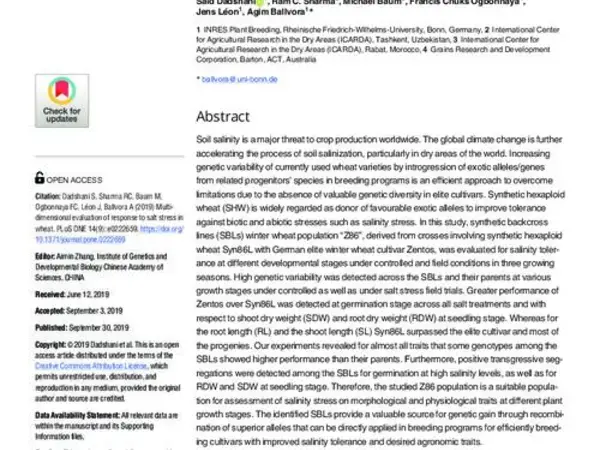 Multi-dimensional evaluation of response to salt stress in wheat