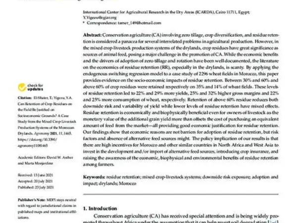 Can Retention of Crop Residues on the Field Be Justified on Socioeconomic Grounds? A Case Study from the Mixed Crop-Livestock Production Systems of the Moroccan Drylands