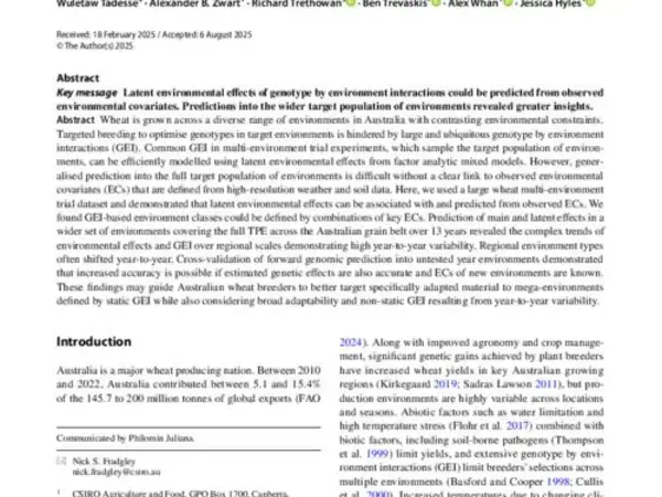 Prediction of Australian wheat genotype by environment interactions and mega‑environments