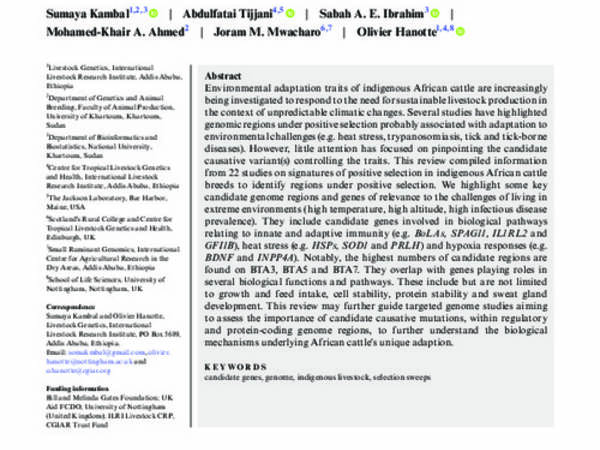 Candidate signatures of positive selection for environmental adaptation in indigenous African cattle: A review