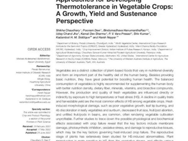 Physiological and Molecular Approaches for Developing Thermotolerance in Vegetable Crops: A Growth, Yield and Sustenance Perspective