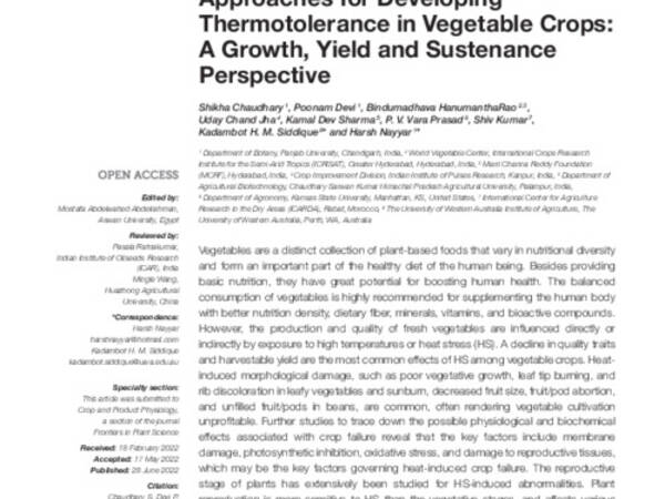 Physiological and Molecular Approaches for Developing Thermotolerance in Vegetable Crops: A Growth, Yield and Sustenance Perspective