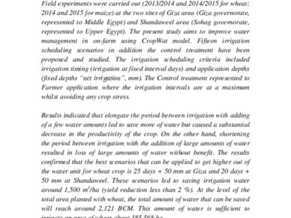 Effective management of on-farm irrigation for some major crops in Egypt using CROPWAT model