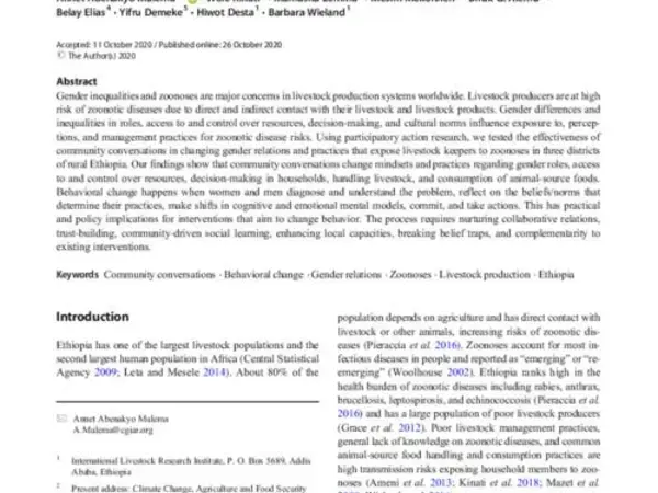 Clapping with Two Hands: Transforming Gender Relations and Zoonotic Disease Risks through Community Conversations in Rural Ethiopia