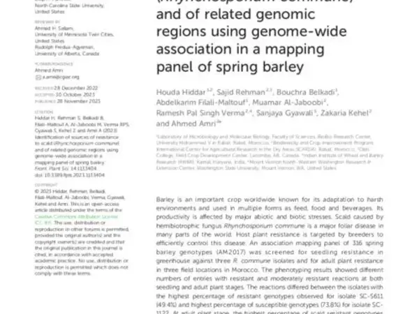 Identification of sources of resistance to scald (Rhynchosporium commune) and of related genomic regions using genome-wide association in a mapping panel of spring barley
