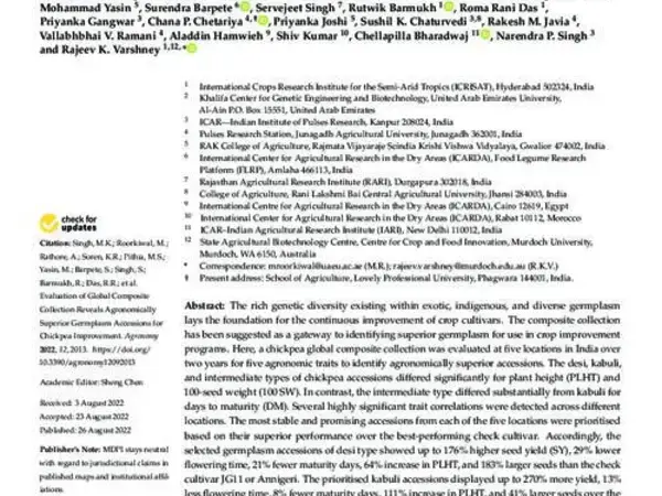 Evaluation of Global Composite Collection Reveals Agronomically Superior Germplasm Accessions for Chickpea Improvement