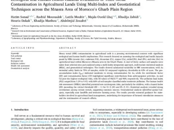 Ecological and Human Health Hazards Evaluation of Toxic Metal Contamination in Agricultural Lands Using Multi-Index and Geostatistical Techniques across the Mnasra Area of Morocco's Gharb Plain Region