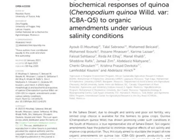 Agro-morphological and biochemical responses of quinoa (Chenopodium quinoa Willd. var: ICBA-Q5) to organic amendments under various salinity conditions