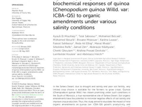 Agro-morphological and biochemical responses of quinoa (Chenopodium quinoa Willd. var: ICBA-Q5) to organic amendments under various salinity conditions