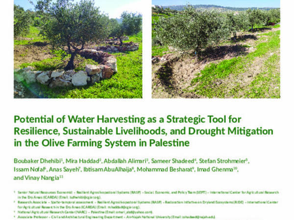 Potential Of Water Harvesting as a Strategic Tool for Resilience, Sustainable Livelihoods, and Drought Mitigation in the Olive Farming System in Palestine