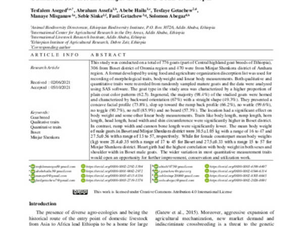 Phenotypic Characterization for Identification, Conservation and Sustainable  Utilization of Boset and Minjar Shenkora Goats of Ethiopia