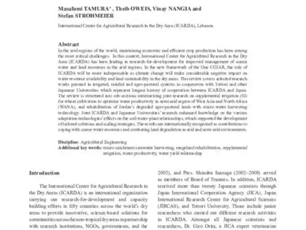 Managing Scarce Water Resources in the Drylands of West Asia and North Africa: Review of Joint Research between ICARDA and Japanese Researchers