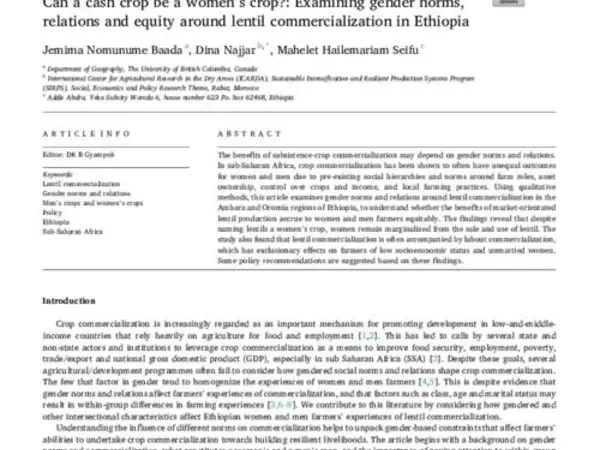 Can a cash crop be a women’s crop?: Examining gender norms,  relations and equity around lentil commercialization in Ethiopia