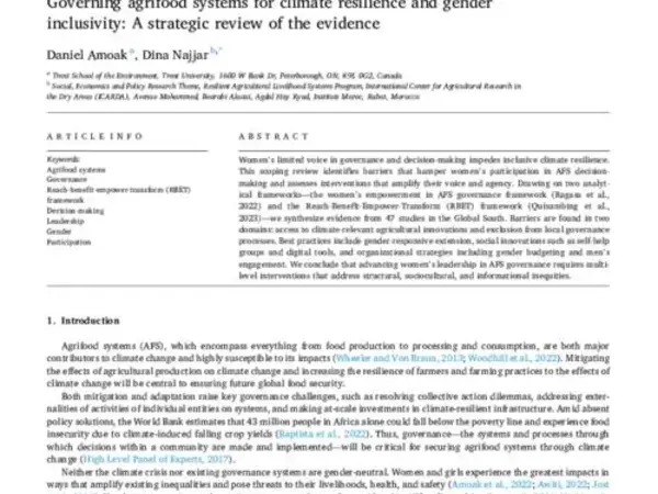 Governing agrifood systems for climate resilience and gender inclusivity: A strategic review of the evidence