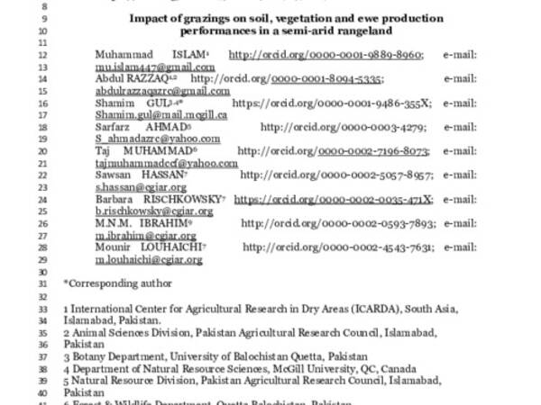 Impact of grazing on soil, vegetation and ewe production performances in a semi-arid rangeland