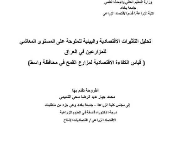 Analysis of Economic and Environmental Impacts of Salinity on Livelihoods of Farmers in Iraq:  An Examination of Economic Efficiency  For Wheat Farms in Wasit Province